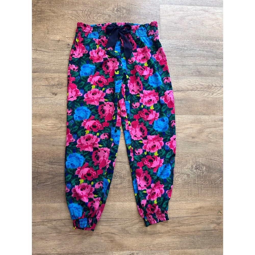 Aerie Women's Floral Print Jogger Pants Lounge Sleepwear Blue Pink Medium